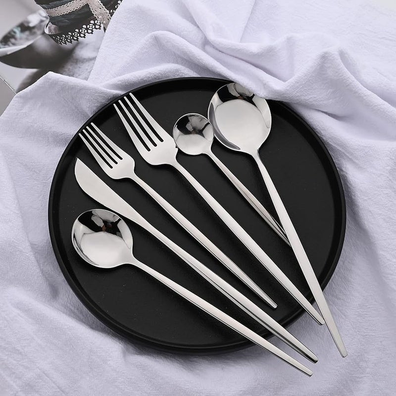 24 Piece Mirror Finish Stainless Steel Silverware Set Service For 4 Dishwasher Safe - Image 2